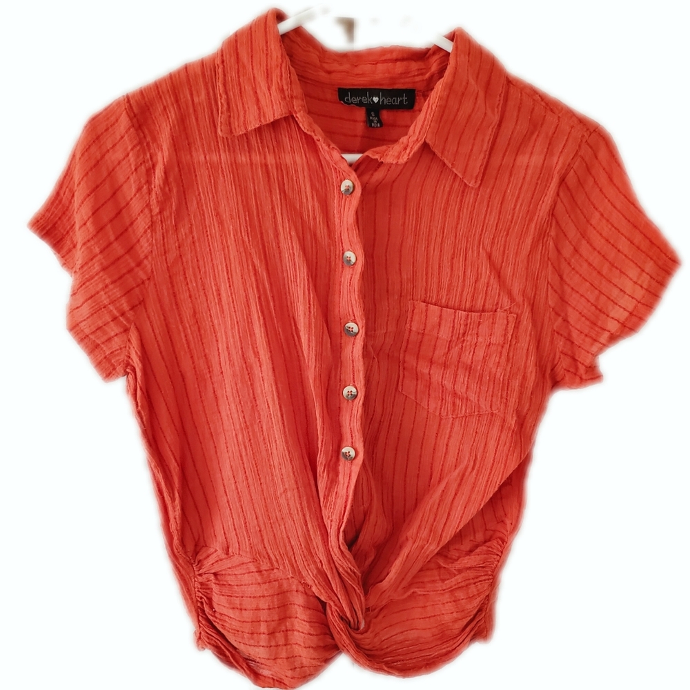 Rust Colored Button Down Collared Top with Pocket